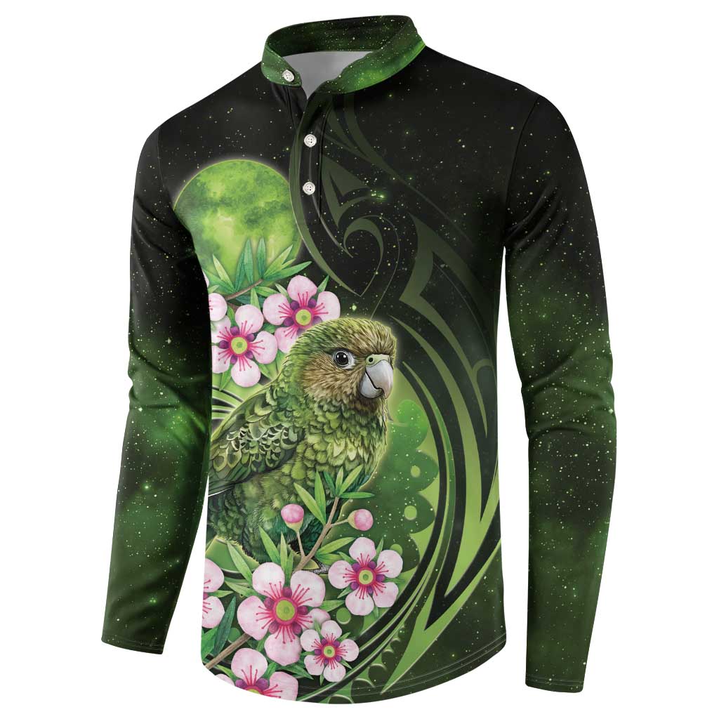 New Zealand Aotearoa Kakapo Button Sweatshirt Maori Pattern With Manuka Galaxy Style - Aussie Hoodie