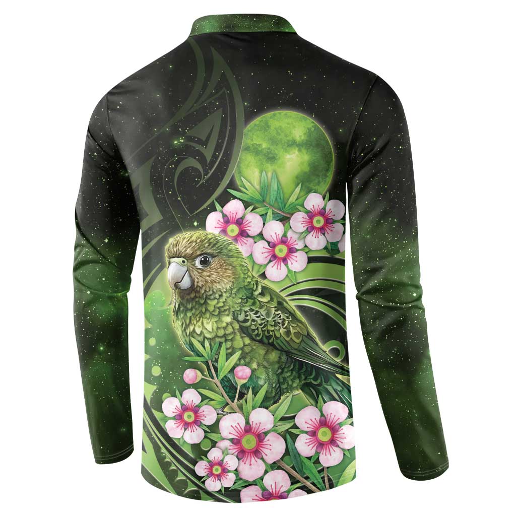 New Zealand Aotearoa Kakapo Button Sweatshirt Maori Pattern With Manuka Galaxy Style - Aussie Hoodie