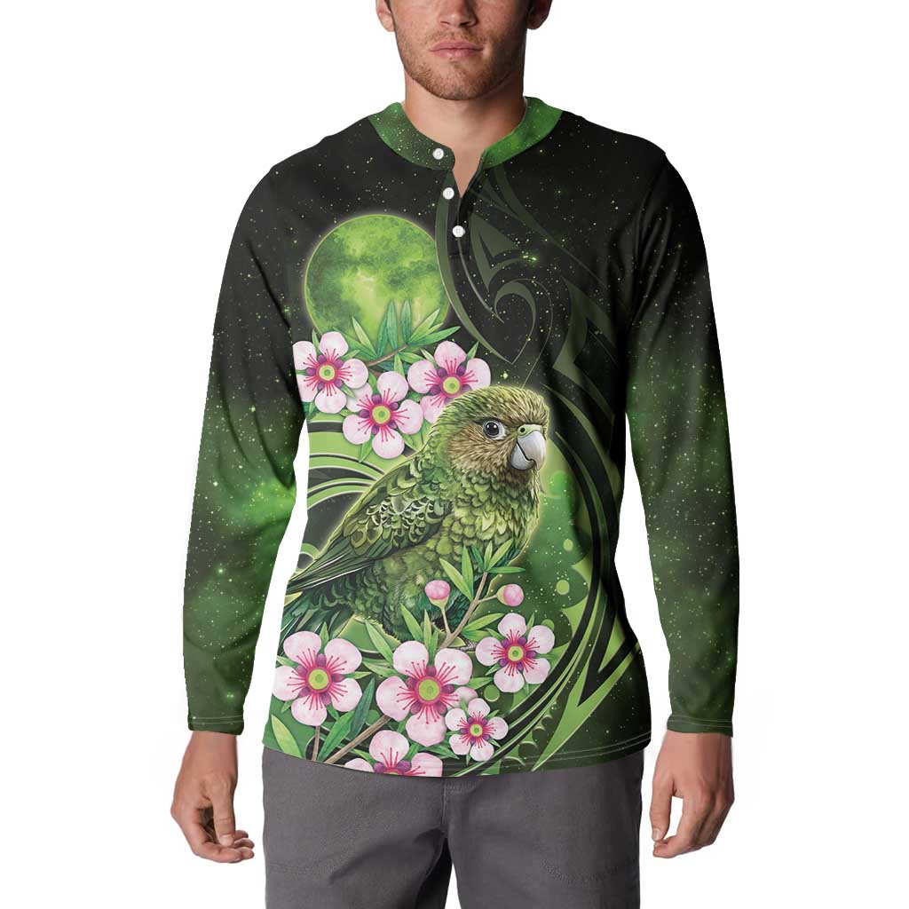 New Zealand Aotearoa Kakapo Button Sweatshirt Maori Pattern With Manuka Galaxy Style - Aussie Hoodie