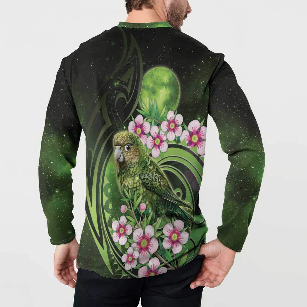 New Zealand Aotearoa Kakapo Button Sweatshirt Maori Pattern With Manuka Galaxy Style - Aussie Hoodie