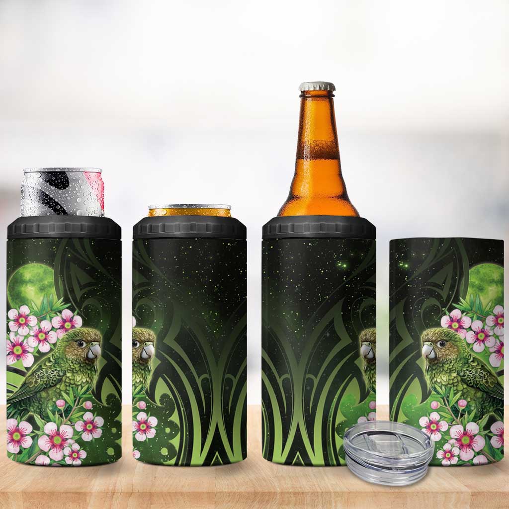 New Zealand Aotearoa Kakapo 4 in 1 Can Cooler Tumbler Maori Pattern With Manuka Galaxy Style - Aussie Hoodie