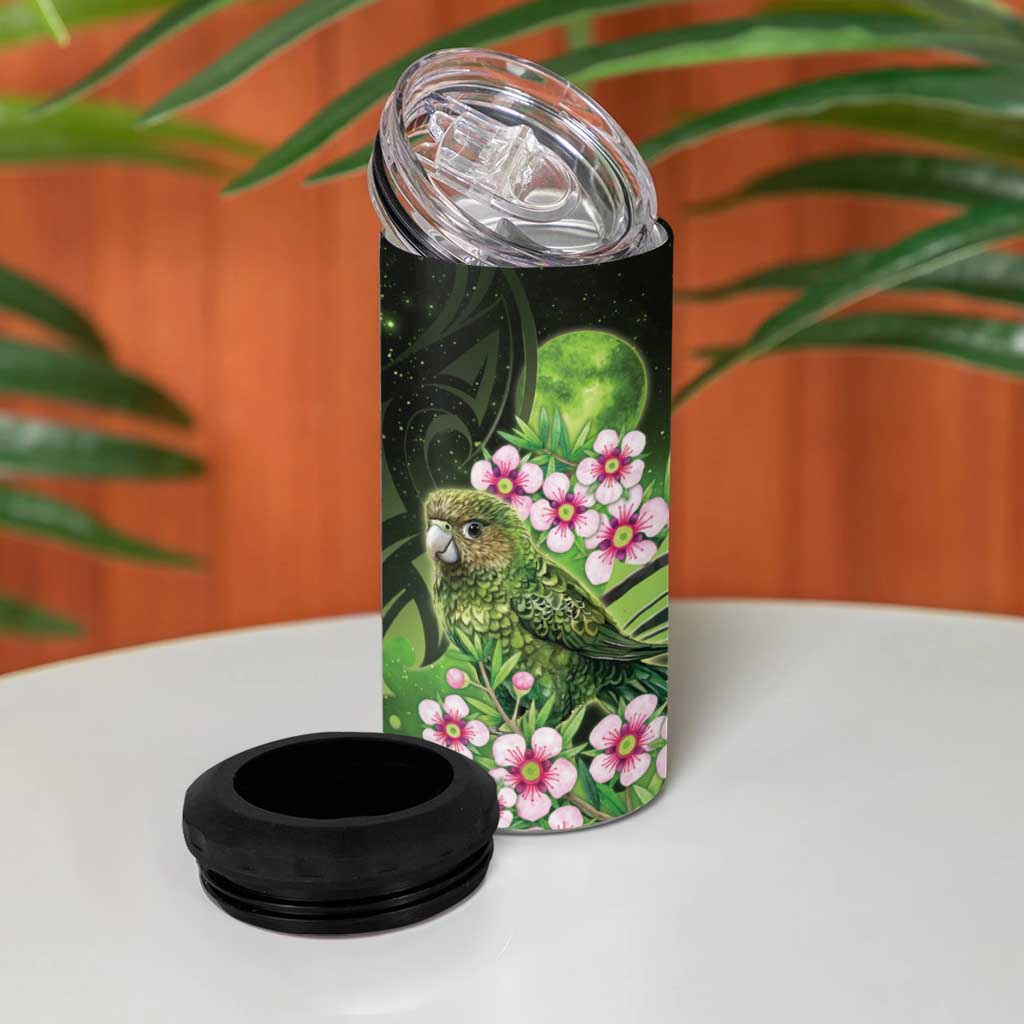 New Zealand Aotearoa Kakapo 4 in 1 Can Cooler Tumbler Maori Pattern With Manuka Galaxy Style - Aussie Hoodie