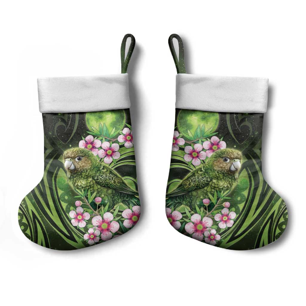 New Zealand Aotearoa Kakapo Christmas Stocking Maori Pattern With Manuka Galaxy Style - Aussie Hoodie