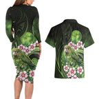 New Zealand Aotearoa Kakapo Couples Matching Long Sleeve Bodycon Dress and Hawaiian Shirt Maori Pattern With Manuka Galaxy Style - Aussie Hoodie