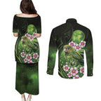 New Zealand Aotearoa Kakapo Couples Matching Puletasi and Long Sleeve Button Shirt Maori Pattern With Manuka Galaxy Style - Aussie Hoodie