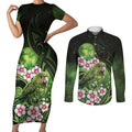 New Zealand Aotearoa Kakapo Couples Matching Short Sleeve Bodycon Dress and Long Sleeve Button Shirt Maori Pattern With Manuka Galaxy Style - Aussie Hoodie