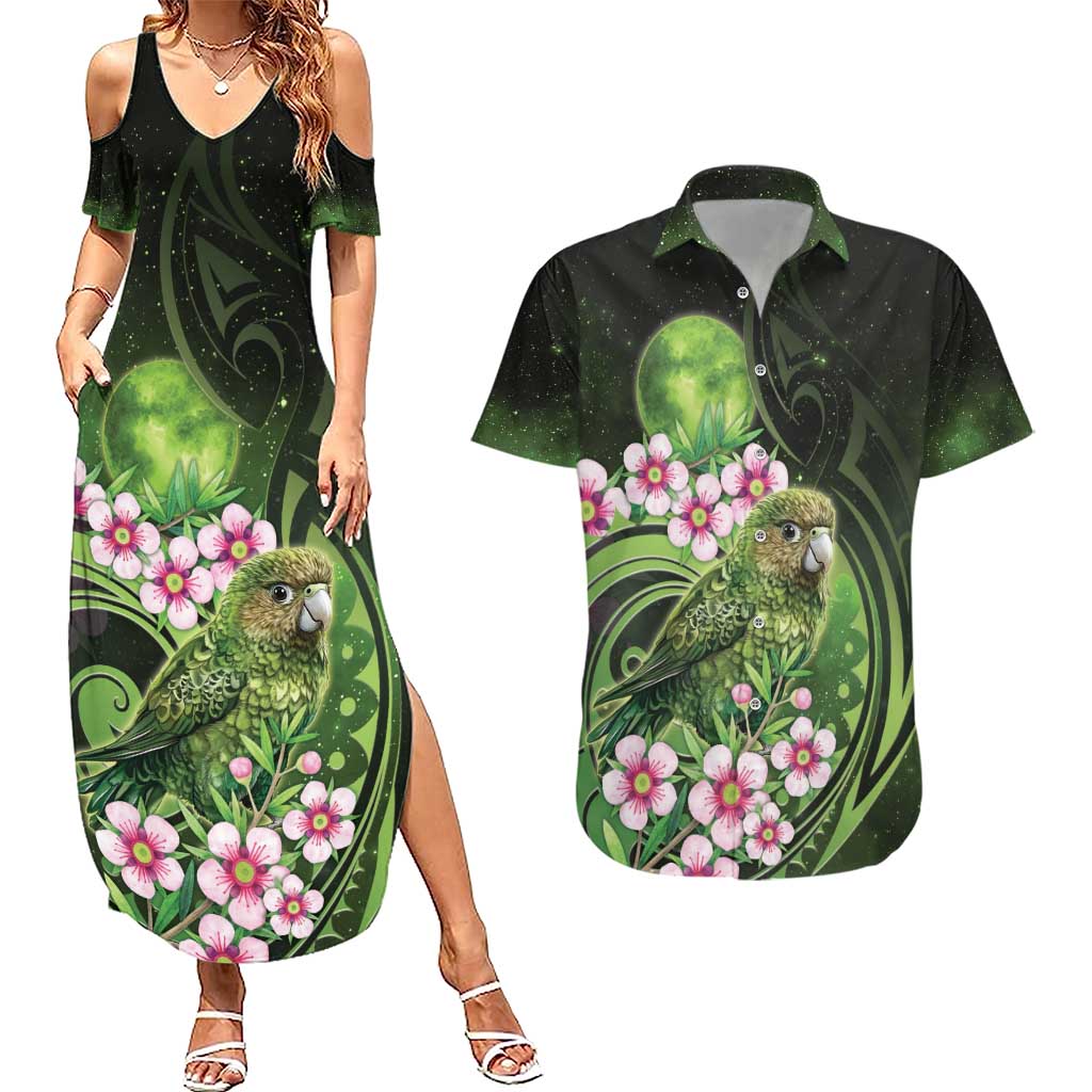 New Zealand Aotearoa Kakapo Couples Matching Summer Maxi Dress and Hawaiian Shirt Maori Pattern With Manuka Galaxy Style - Aussie Hoodie
