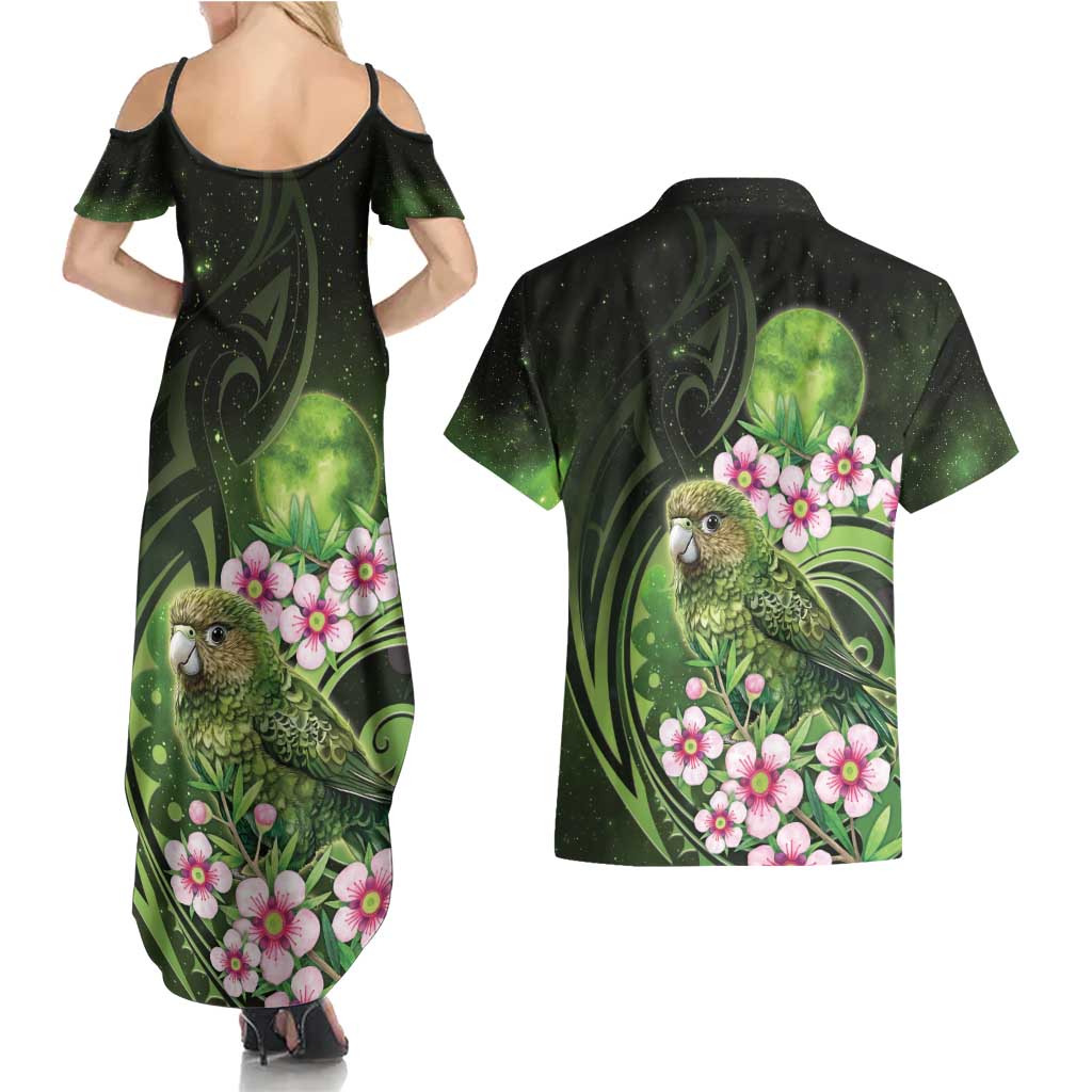 New Zealand Aotearoa Kakapo Couples Matching Summer Maxi Dress and Hawaiian Shirt Maori Pattern With Manuka Galaxy Style - Aussie Hoodie