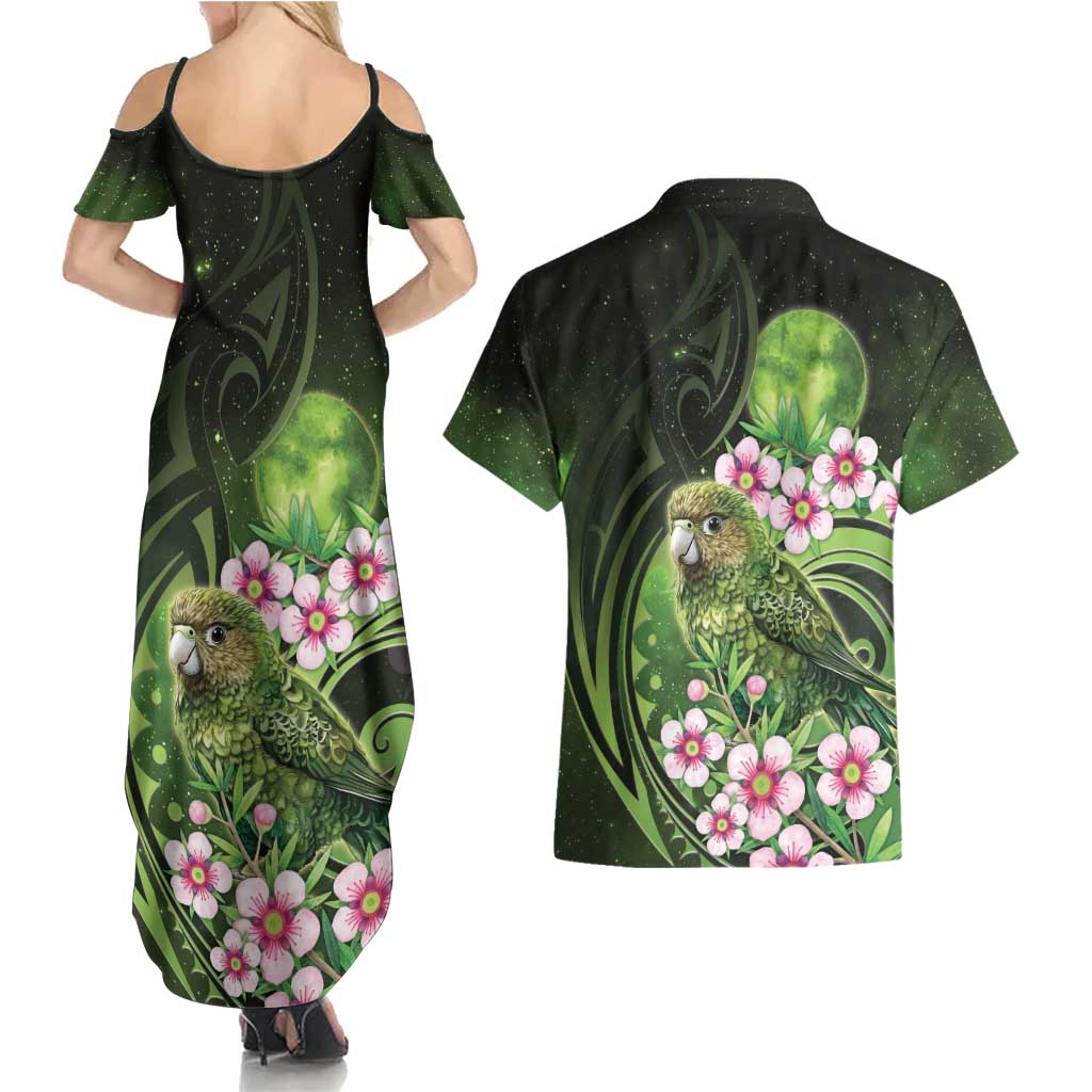 New Zealand Aotearoa Kakapo Couples Matching Summer Maxi Dress and Hawaiian Shirt Maori Pattern With Manuka Galaxy Style - Aussie Hoodie