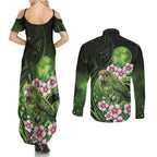 New Zealand Aotearoa Kakapo Couples Matching Summer Maxi Dress and Long Sleeve Button Shirt Maori Pattern With Manuka Galaxy Style - Aussie Hoodie