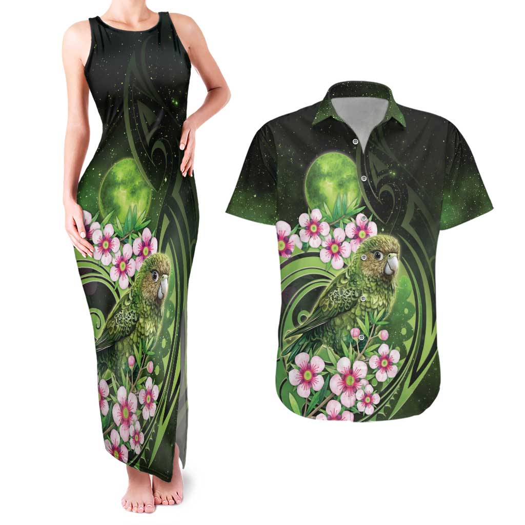 New Zealand Aotearoa Kakapo Couples Matching Tank Maxi Dress and Hawaiian Shirt Maori Pattern With Manuka Galaxy Style - Aussie Hoodie