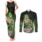 New Zealand Aotearoa Kakapo Couples Matching Tank Maxi Dress and Long Sleeve Button Shirt Maori Pattern With Manuka Galaxy Style - Aussie Hoodie