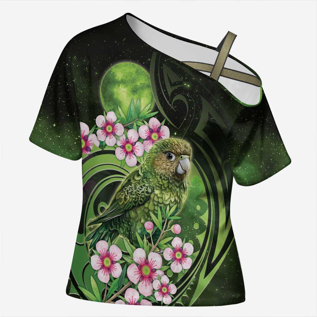 New Zealand Aotearoa Kakapo Cross Shoulder Shirt Maori Pattern With Manuka Galaxy Style - Aussie Hoodie