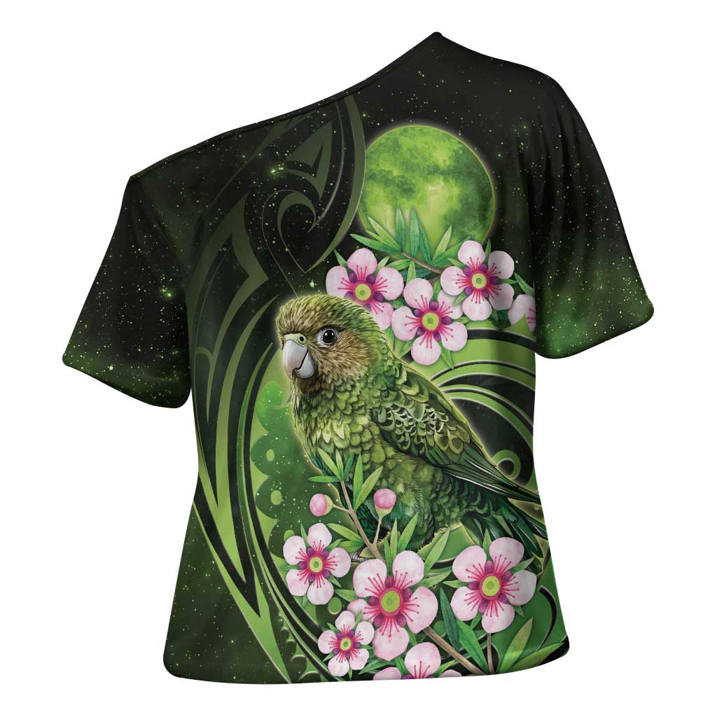 New Zealand Aotearoa Kakapo Cross Shoulder Shirt Maori Pattern With Manuka Galaxy Style - Aussie Hoodie