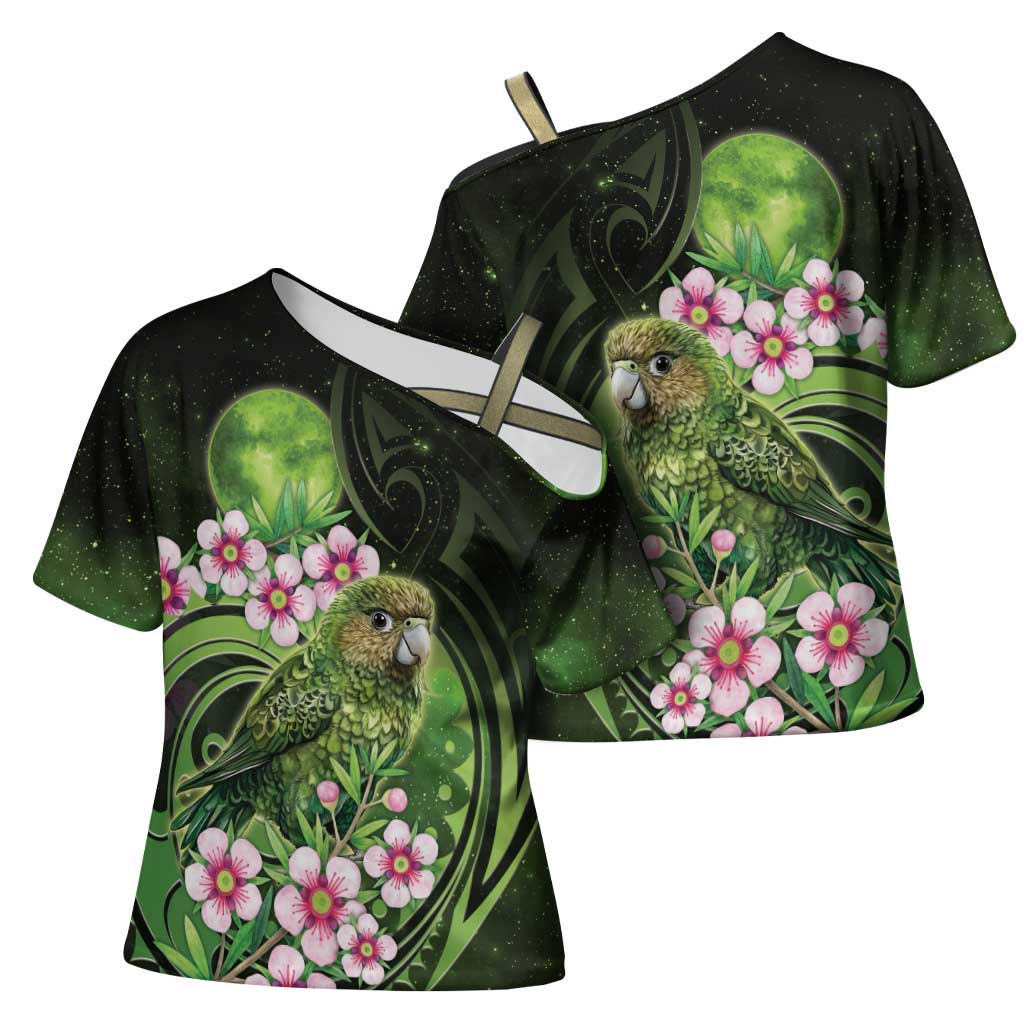 New Zealand Aotearoa Kakapo Cross Shoulder Shirt Maori Pattern With Manuka Galaxy Style - Aussie Hoodie