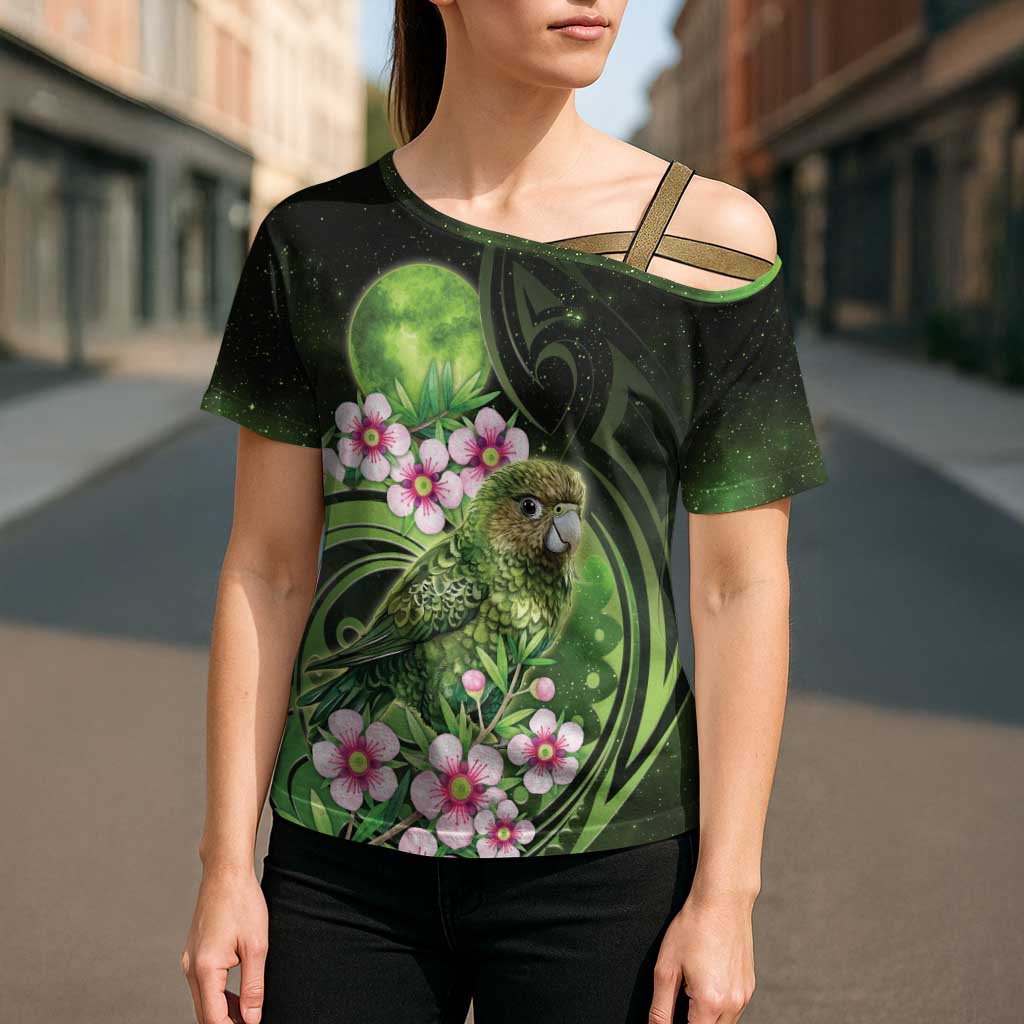 New Zealand Aotearoa Kakapo Cross Shoulder Shirt Maori Pattern With Manuka Galaxy Style - Aussie Hoodie
