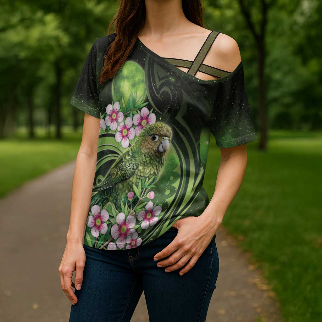 New Zealand Aotearoa Kakapo Cross Shoulder Shirt Maori Pattern With Manuka Galaxy Style - Aussie Hoodie