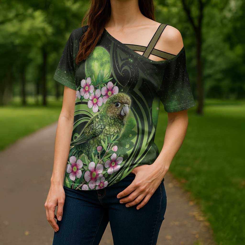 New Zealand Aotearoa Kakapo Cross Shoulder Shirt Maori Pattern With Manuka Galaxy Style - Aussie Hoodie
