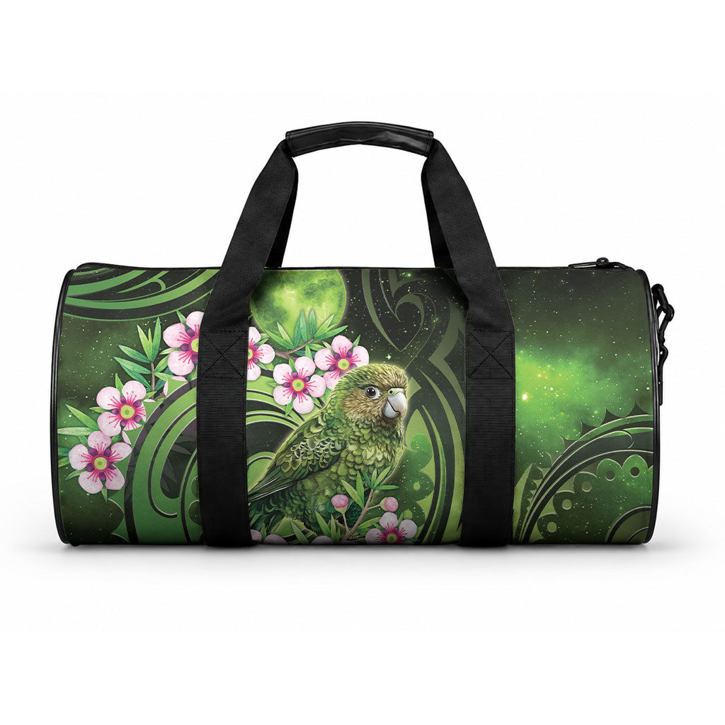 New Zealand Aotearoa Kakapo Duffle Bag Maori Pattern With Manuka Galaxy Style