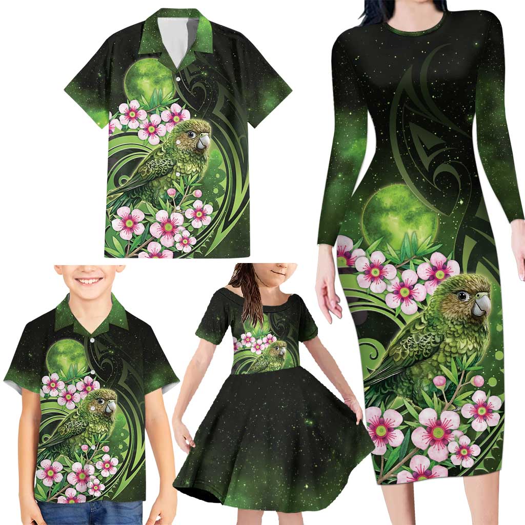 New Zealand Aotearoa Kakapo Family Matching Long Sleeve Bodycon Dress and Hawaiian Shirt Maori Pattern With Manuka Galaxy Style - Aussie Hoodie