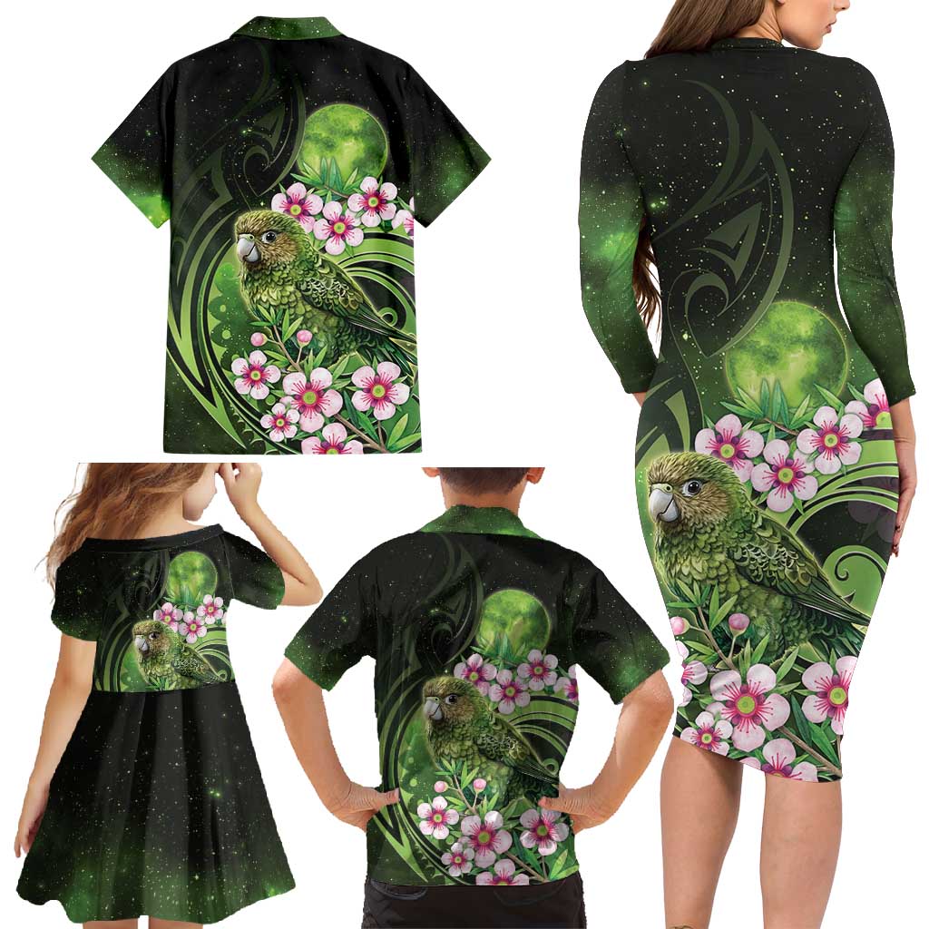 New Zealand Aotearoa Kakapo Family Matching Long Sleeve Bodycon Dress and Hawaiian Shirt Maori Pattern With Manuka Galaxy Style - Aussie Hoodie