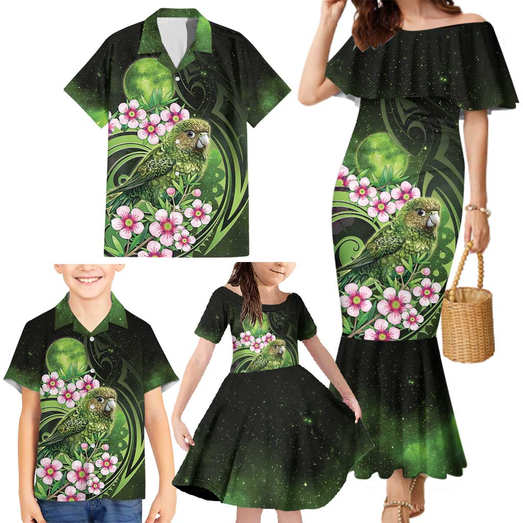 New Zealand Aotearoa Kakapo Family Matching Mermaid Dress and Hawaiian Shirt Maori Pattern With Manuka Galaxy Style - Aussie Hoodie