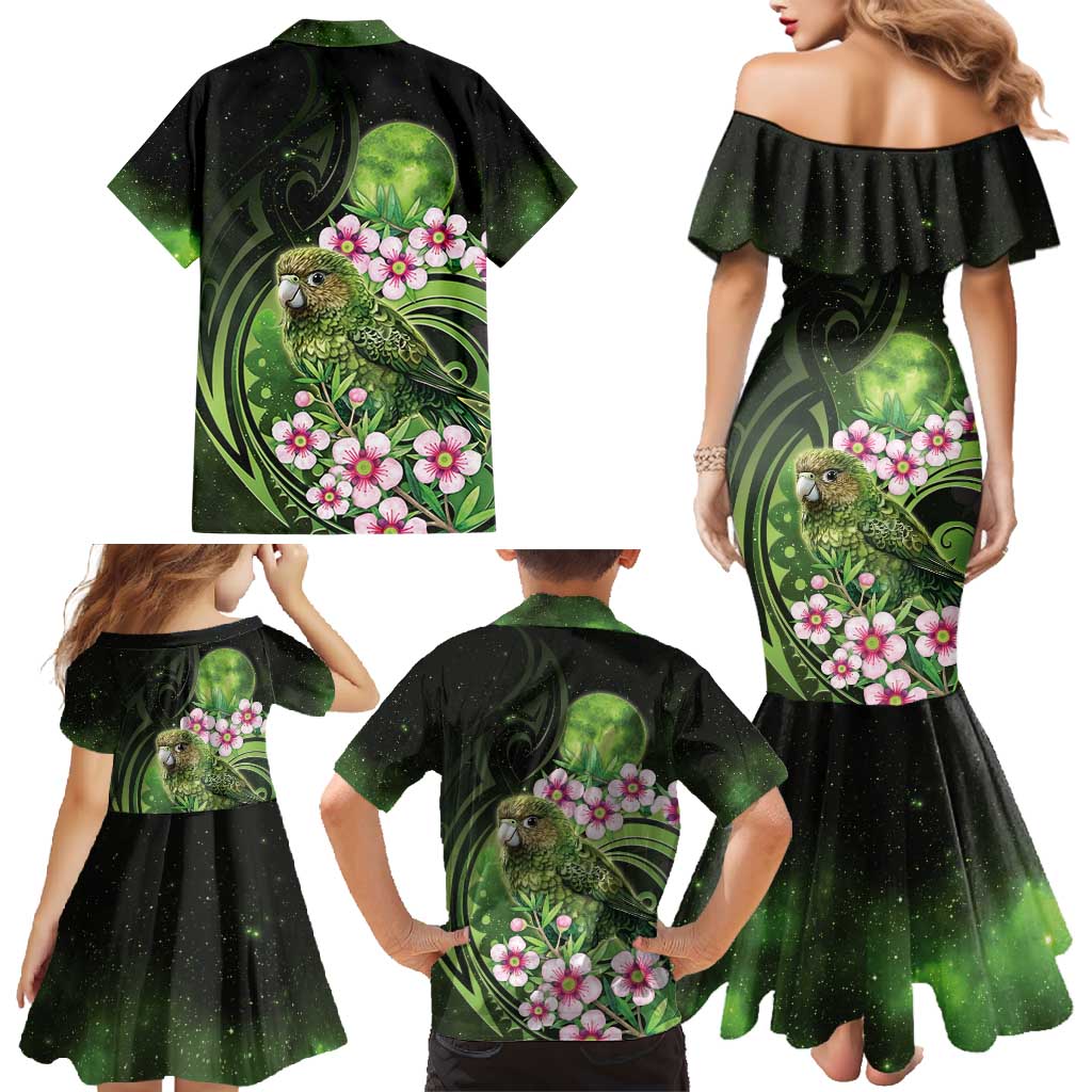 New Zealand Aotearoa Kakapo Family Matching Mermaid Dress and Hawaiian Shirt Maori Pattern With Manuka Galaxy Style - Aussie Hoodie