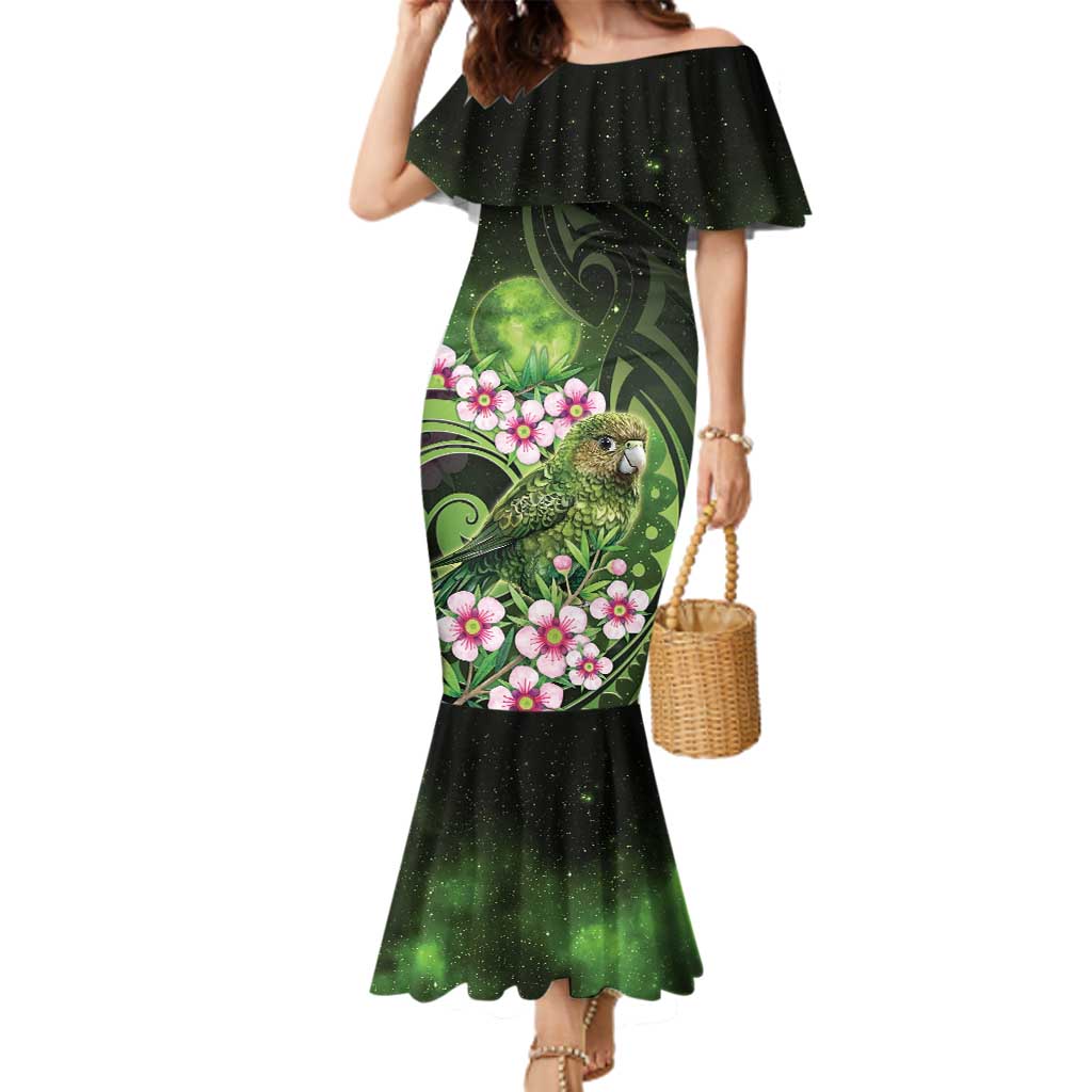 New Zealand Aotearoa Kakapo Family Matching Mermaid Dress and Hawaiian Shirt Maori Pattern With Manuka Galaxy Style - Aussie Hoodie