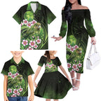 New Zealand Aotearoa Kakapo Family Matching Off The Shoulder Long Sleeve Dress and Hawaiian Shirt Maori Pattern With Manuka Galaxy Style - Aussie Hoodie