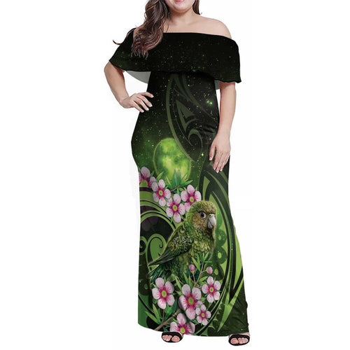 New Zealand Aotearoa Kakapo Family Matching Off Shoulder Maxi Dress and Hawaiian Shirt Maori Pattern With Manuka Galaxy Style - Aussie Hoodie