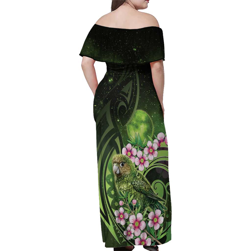 New Zealand Aotearoa Kakapo Family Matching Off Shoulder Maxi Dress and Hawaiian Shirt Maori Pattern With Manuka Galaxy Style - Aussie Hoodie