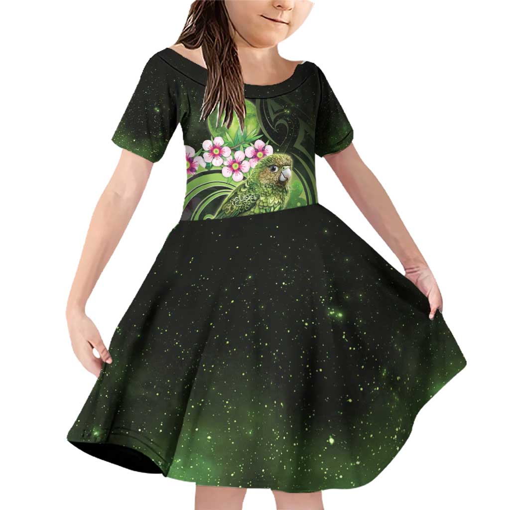 New Zealand Aotearoa Kakapo Family Matching Off Shoulder Short Dress and Hawaiian Shirt Maori Pattern With Manuka Galaxy Style - Aussie Hoodie
