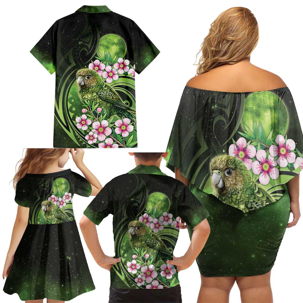 New Zealand Aotearoa Kakapo Family Matching Off Shoulder Short Dress and Hawaiian Shirt Maori Pattern With Manuka Galaxy Style - Aussie Hoodie