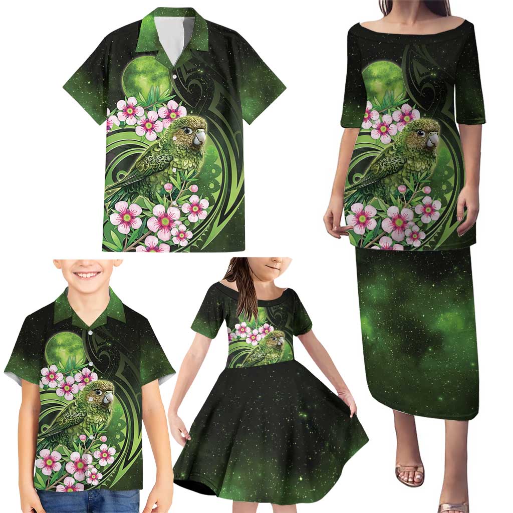 New Zealand Aotearoa Kakapo Family Matching Puletasi and Hawaiian Shirt Maori Pattern With Manuka Galaxy Style - Aussie Hoodie