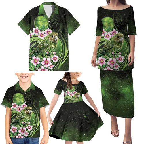 New Zealand Aotearoa Kakapo Family Matching Puletasi and Hawaiian Shirt Maori Pattern With Manuka Galaxy Style - Aussie Hoodie