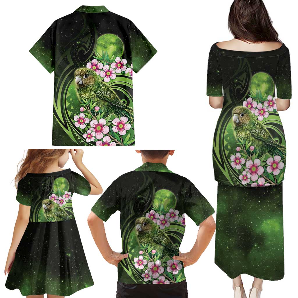 New Zealand Aotearoa Kakapo Family Matching Puletasi and Hawaiian Shirt Maori Pattern With Manuka Galaxy Style - Aussie Hoodie