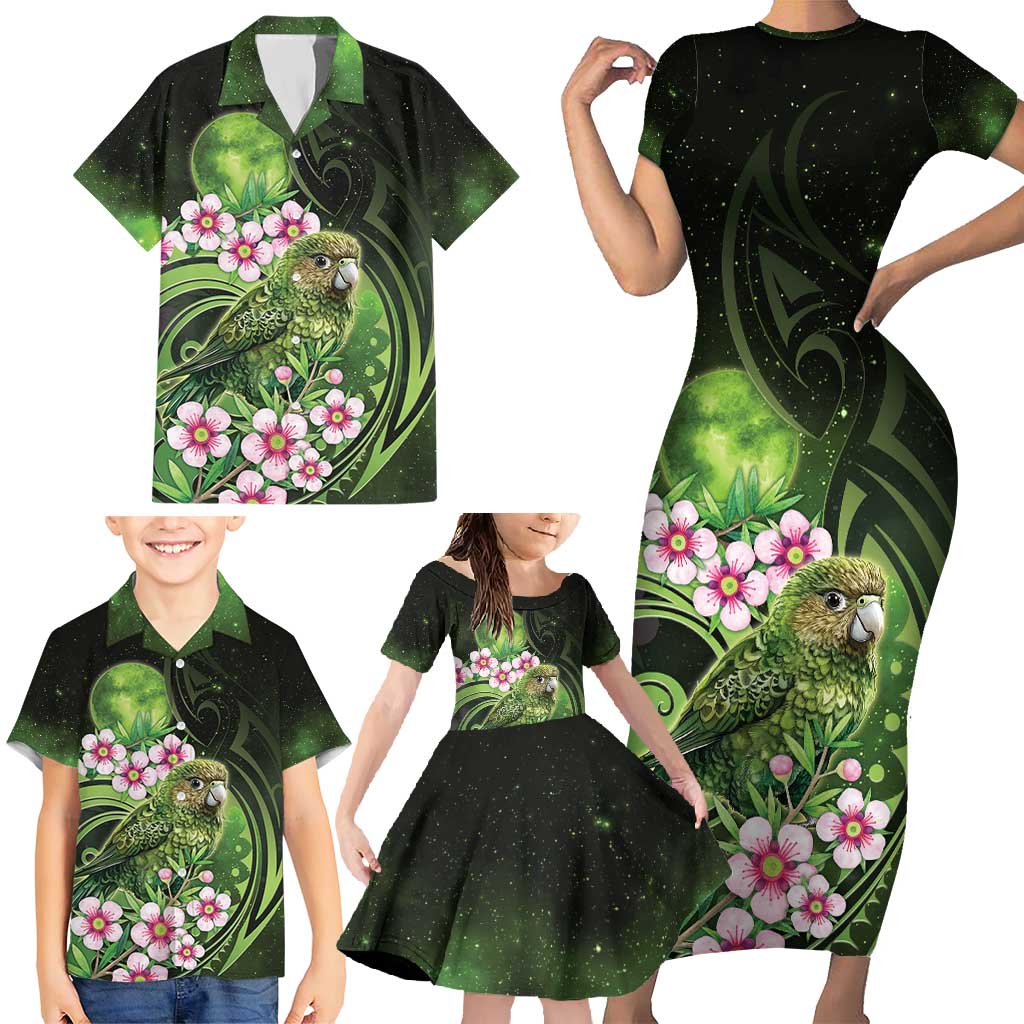 New Zealand Aotearoa Kakapo Family Matching Short Sleeve Bodycon Dress and Hawaiian Shirt Maori Pattern With Manuka Galaxy Style - Aussie Hoodie
