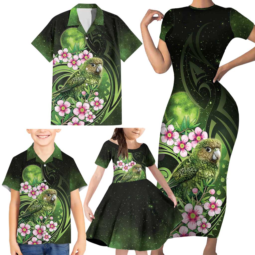 New Zealand Aotearoa Kakapo Family Matching Short Sleeve Bodycon Dress and Hawaiian Shirt Maori Pattern With Manuka Galaxy Style - Aussie Hoodie