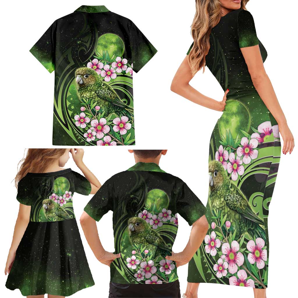 New Zealand Aotearoa Kakapo Family Matching Short Sleeve Bodycon Dress and Hawaiian Shirt Maori Pattern With Manuka Galaxy Style - Aussie Hoodie
