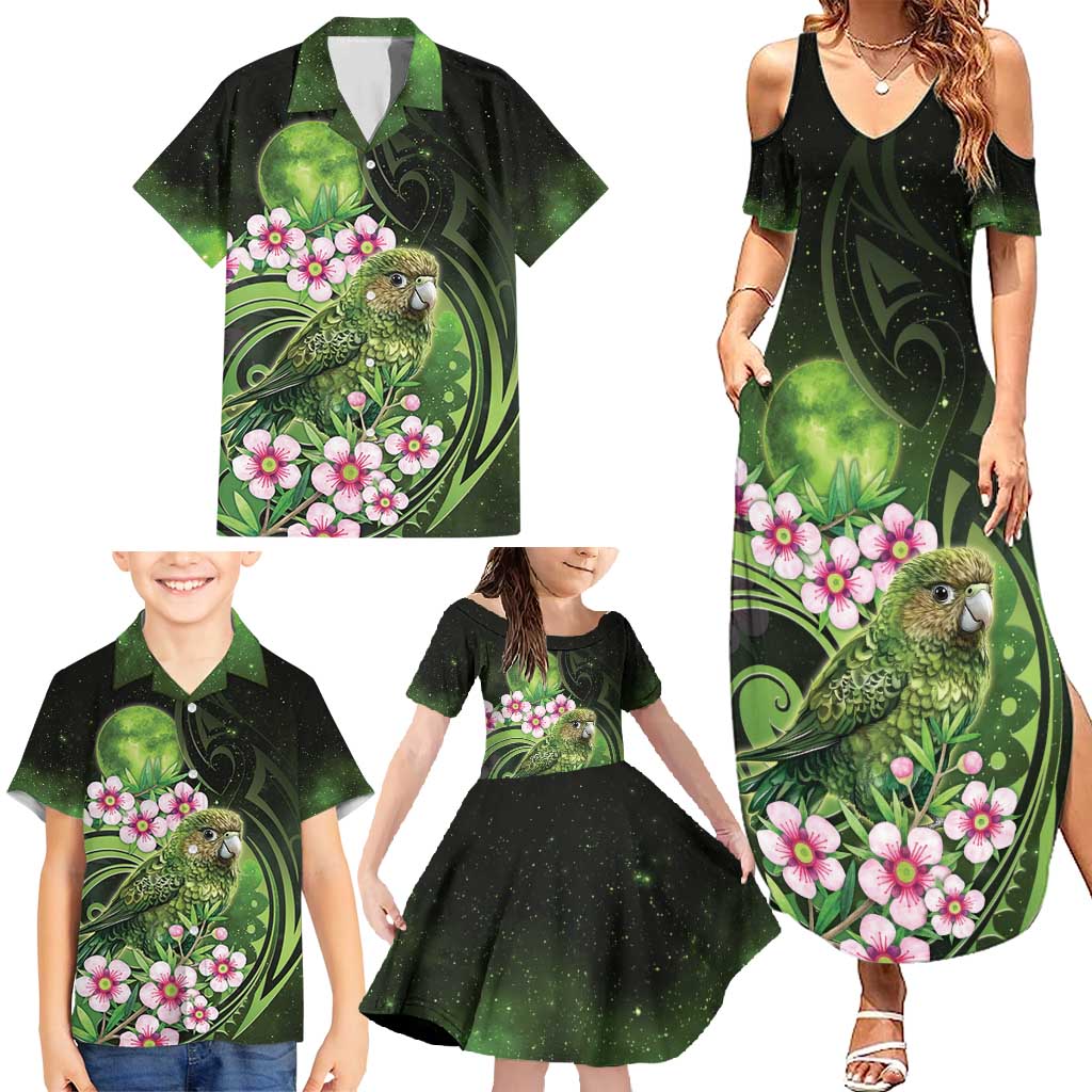 New Zealand Aotearoa Kakapo Family Matching Summer Maxi Dress and Hawaiian Shirt Maori Pattern With Manuka Galaxy Style - Aussie Hoodie