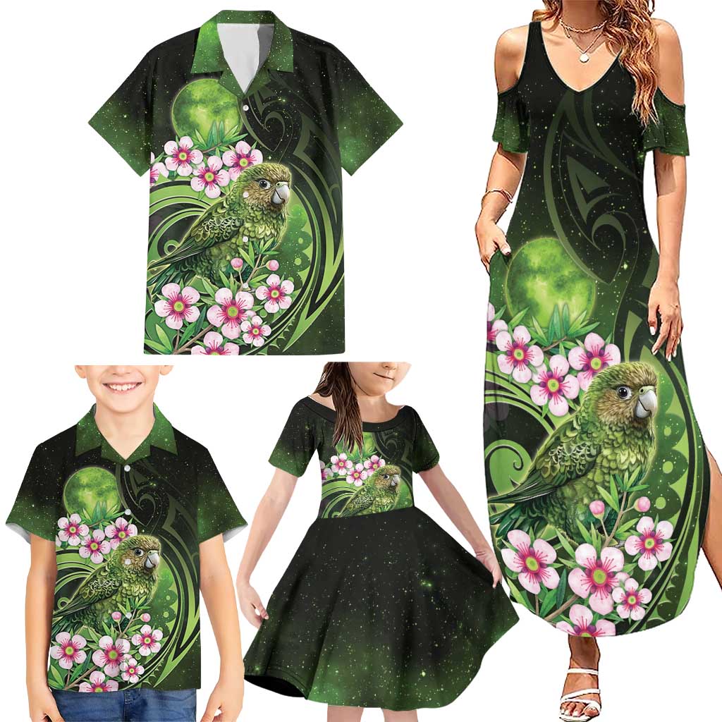 New Zealand Aotearoa Kakapo Family Matching Summer Maxi Dress and Hawaiian Shirt Maori Pattern With Manuka Galaxy Style - Aussie Hoodie