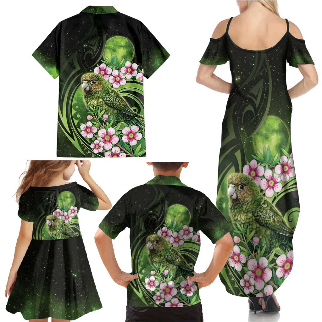New Zealand Aotearoa Kakapo Family Matching Summer Maxi Dress and Hawaiian Shirt Maori Pattern With Manuka Galaxy Style - Aussie Hoodie