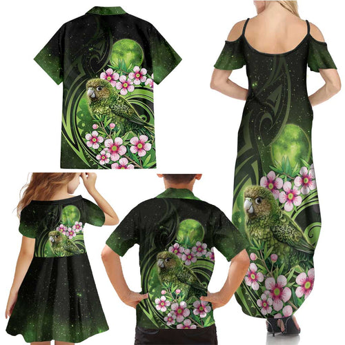New Zealand Aotearoa Kakapo Family Matching Summer Maxi Dress and Hawaiian Shirt Maori Pattern With Manuka Galaxy Style - Aussie Hoodie