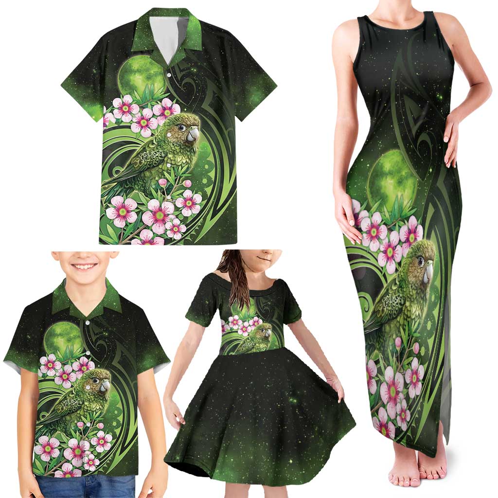 New Zealand Aotearoa Kakapo Family Matching Tank Maxi Dress and Hawaiian Shirt Maori Pattern With Manuka Galaxy Style - Aussie Hoodie