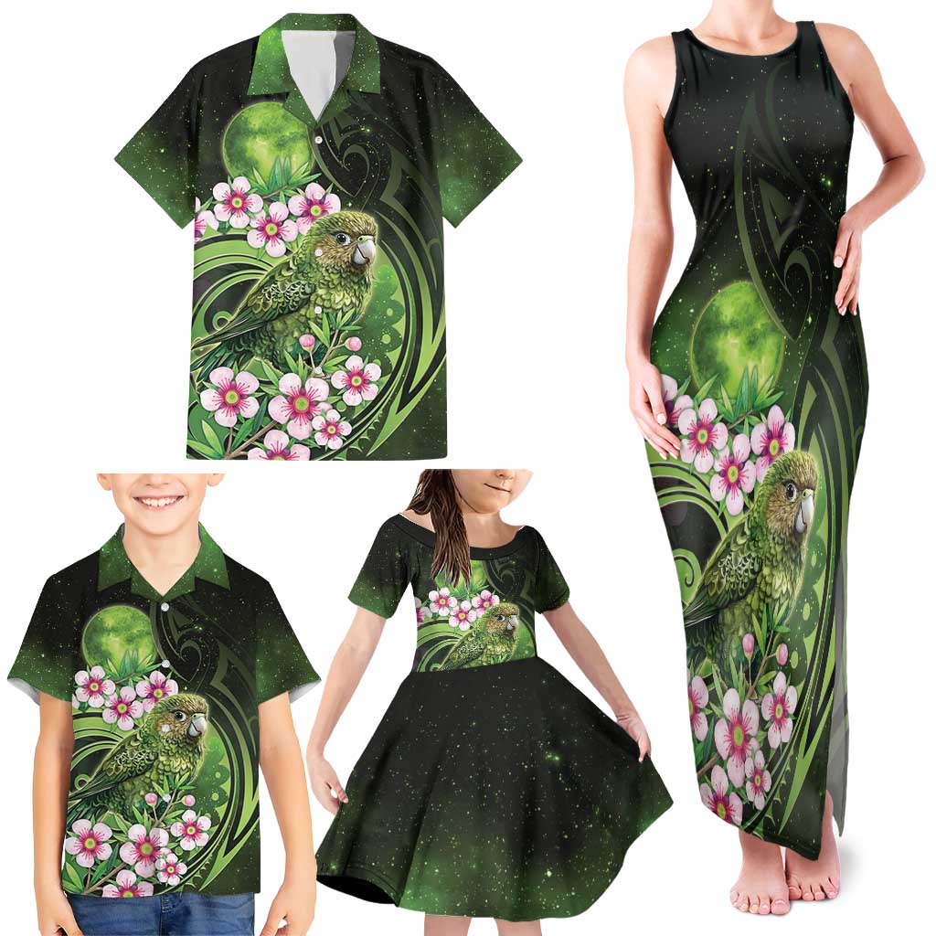 New Zealand Aotearoa Kakapo Family Matching Tank Maxi Dress and Hawaiian Shirt Maori Pattern With Manuka Galaxy Style - Aussie Hoodie