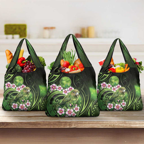 New Zealand Aotearoa Kakapo Grocery Bag Maori Pattern With Manuka Galaxy Style - Aussie Hoodie