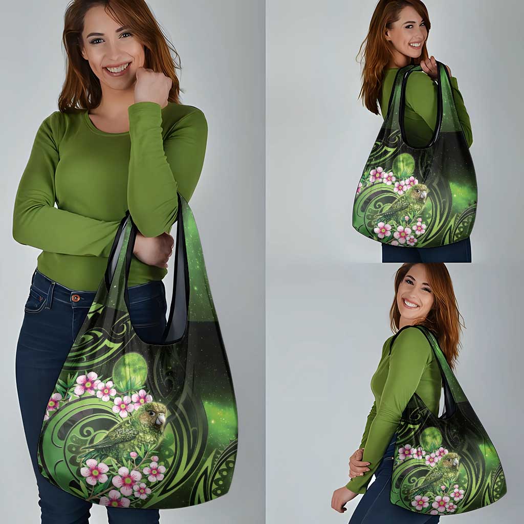 New Zealand Aotearoa Kakapo Grocery Bag Maori Pattern With Manuka Galaxy Style - Aussie Hoodie