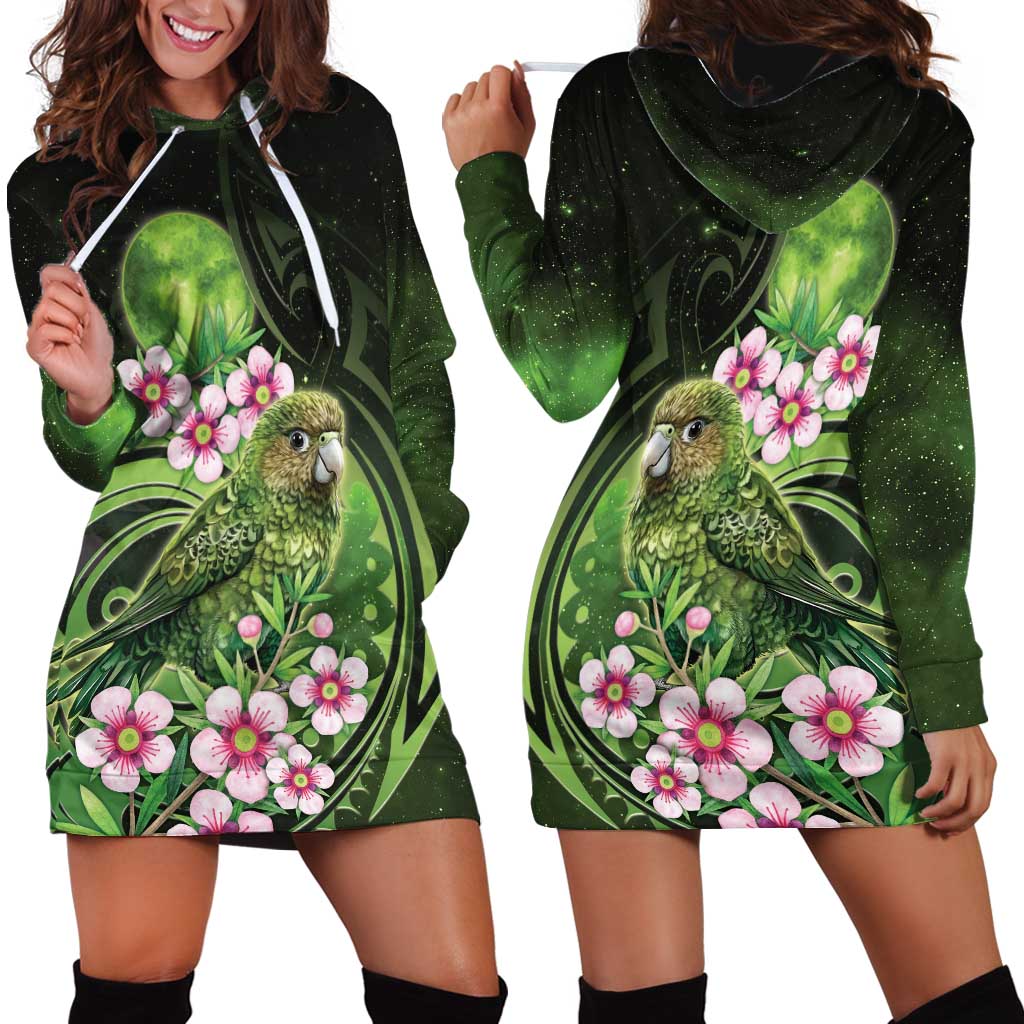 New Zealand Aotearoa Kakapo Hoodie Dress Maori Pattern With Manuka Galaxy Style - Aussie Hoodie