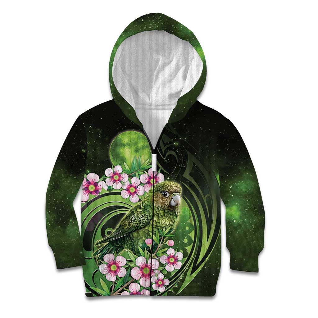 New Zealand Aotearoa Kakapo Kid Hoodie Maori Pattern With Manuka Galaxy Style - Aussie Hoodie