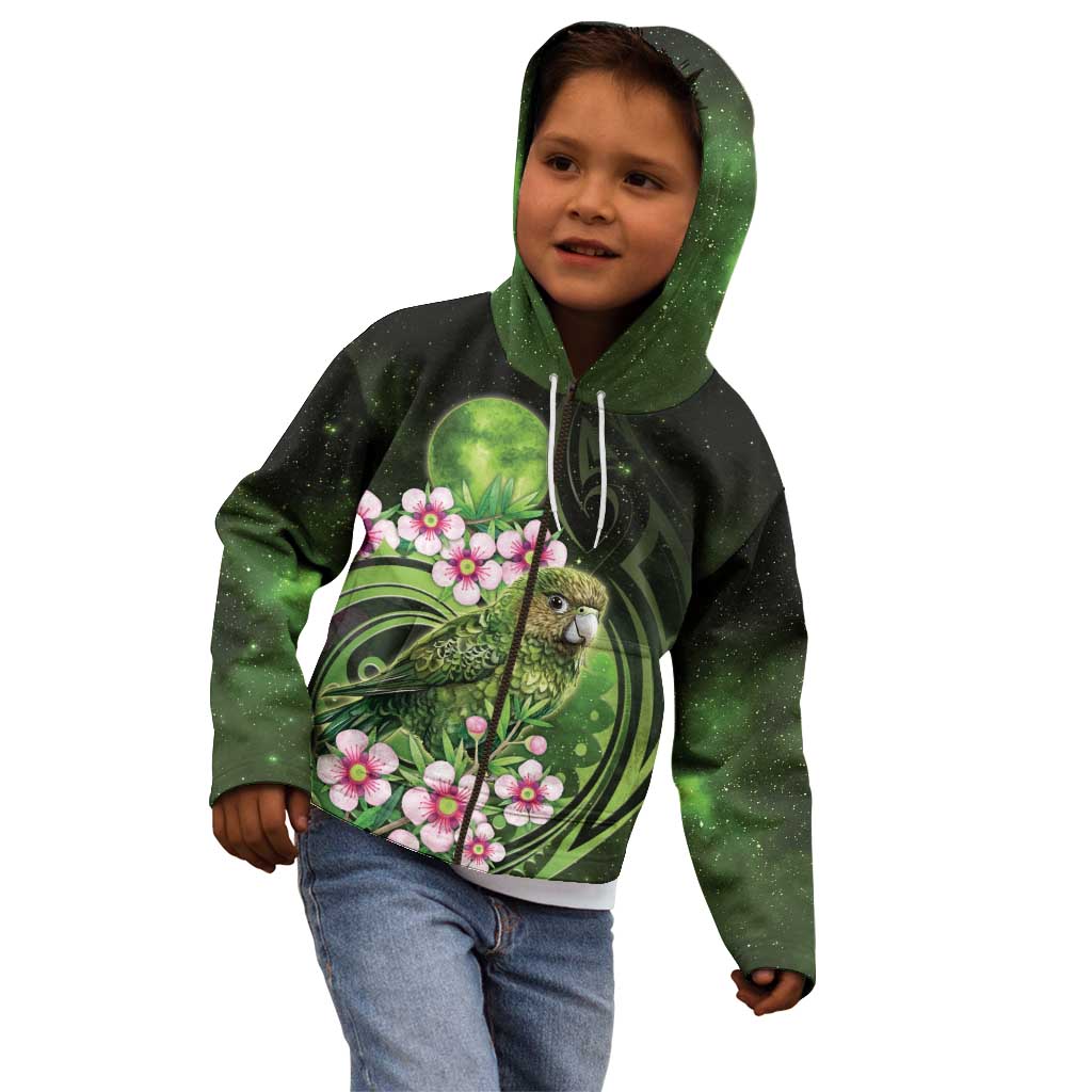 New Zealand Aotearoa Kakapo Kid Hoodie Maori Pattern With Manuka Galaxy Style - Aussie Hoodie
